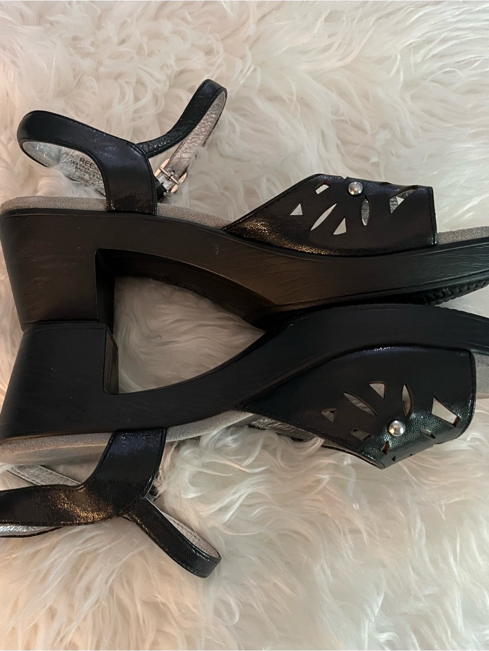 Alegria Black Cutout Platform Sandals with Stud Accent